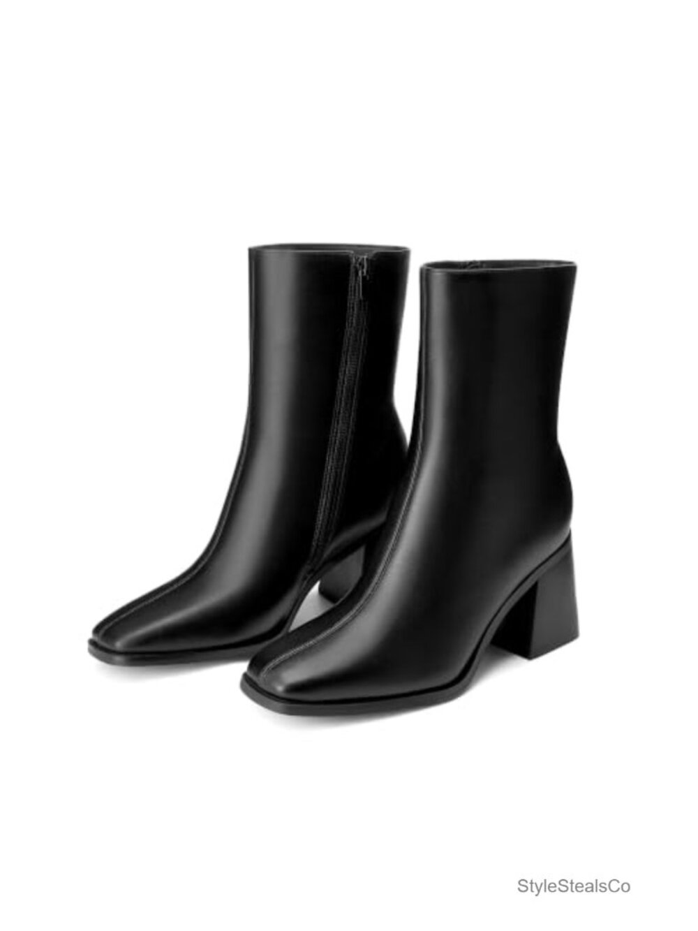 Square Toe Ankle Boots Faux Leather Chunky Heel Women's Booties